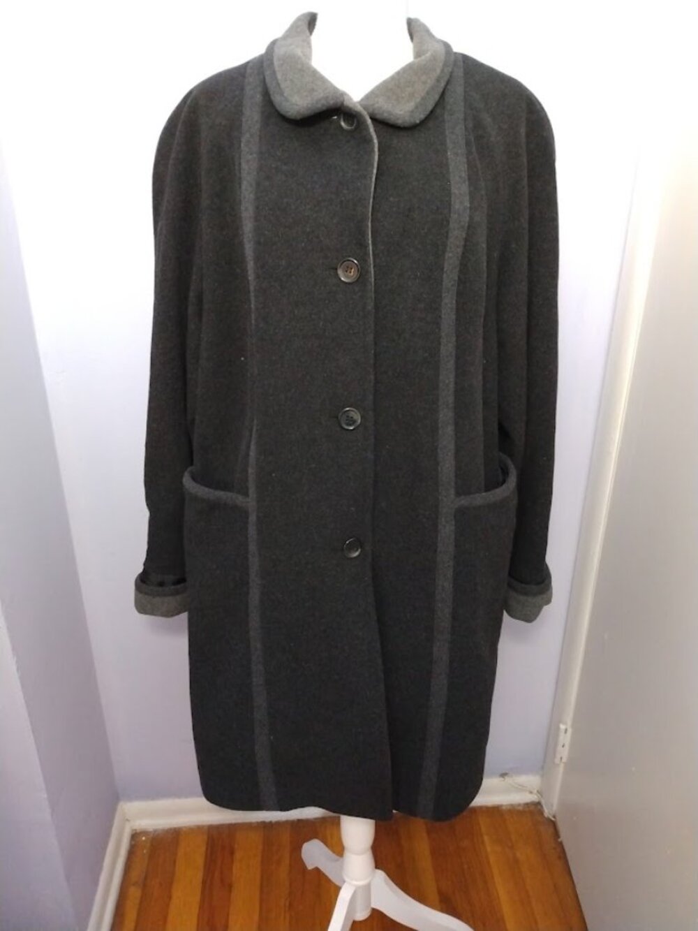 Canvas Wool Blend Winter Coat Size 2X* Mid Length Gray Classic Vintage Outerwear